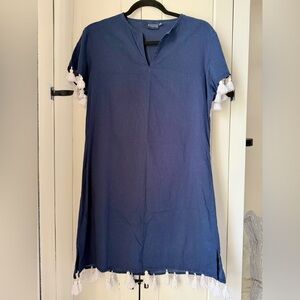 Madison Mathews Navy White Tassel Trim Dress